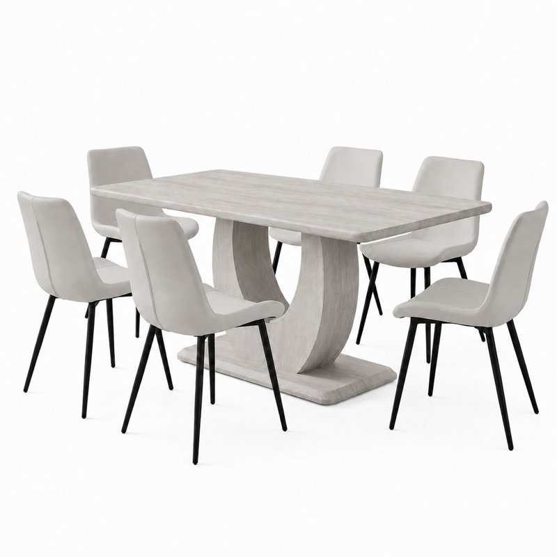 Ensemble de salle à manger 7 pièces Modern, 7 Pieces: Table, 6 Chairs, Gray