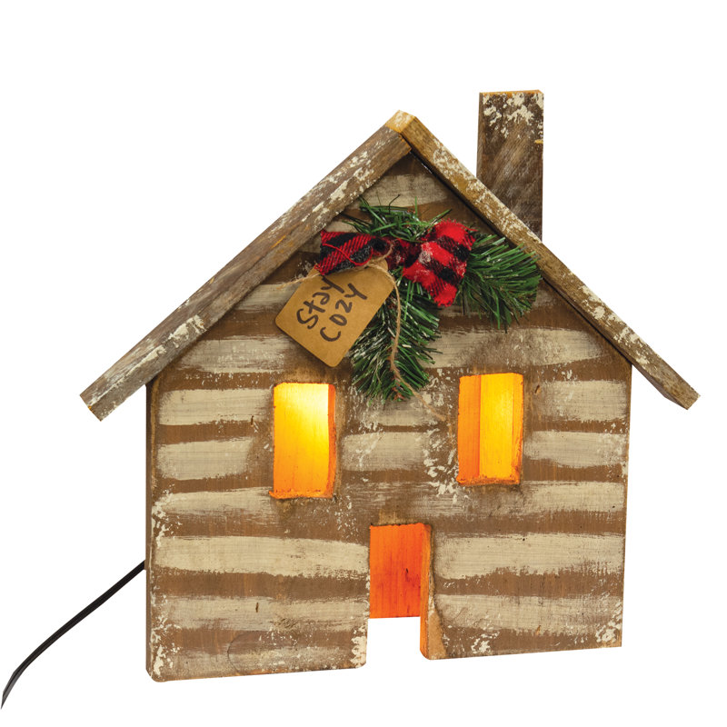 Cabine lumineuse rustique en bois rustique H 14 po