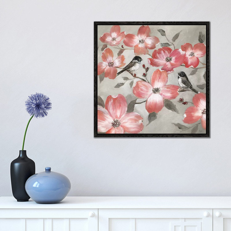 Chickadee Spring I by Nan - Painting on Canvas, 45.72 cm H x 45.72 cm W, Black Framed