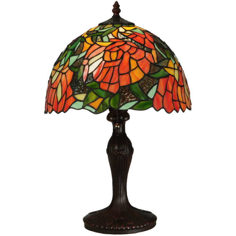 Tiffany Style Stained Glass Table Lamp with Bronze Base