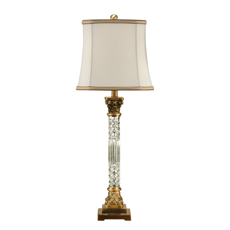 Clear Crystal Column Table Lamp with Eggshell Silkette Shade