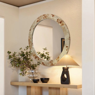 Burlywood Frame 31.5-Inch Round Accent and Vanity Wall Mirror