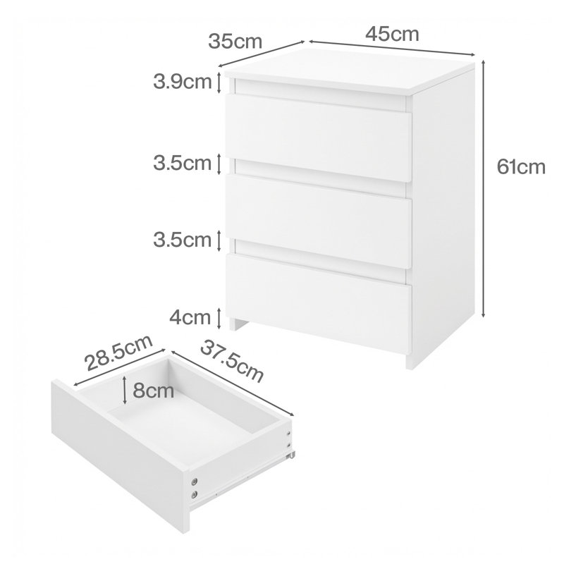 45cm W Manufactured Wood Bedside Table