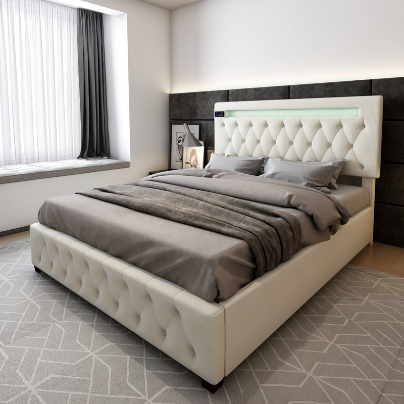 Divy Upholstered Platform Storage Bed, Beige