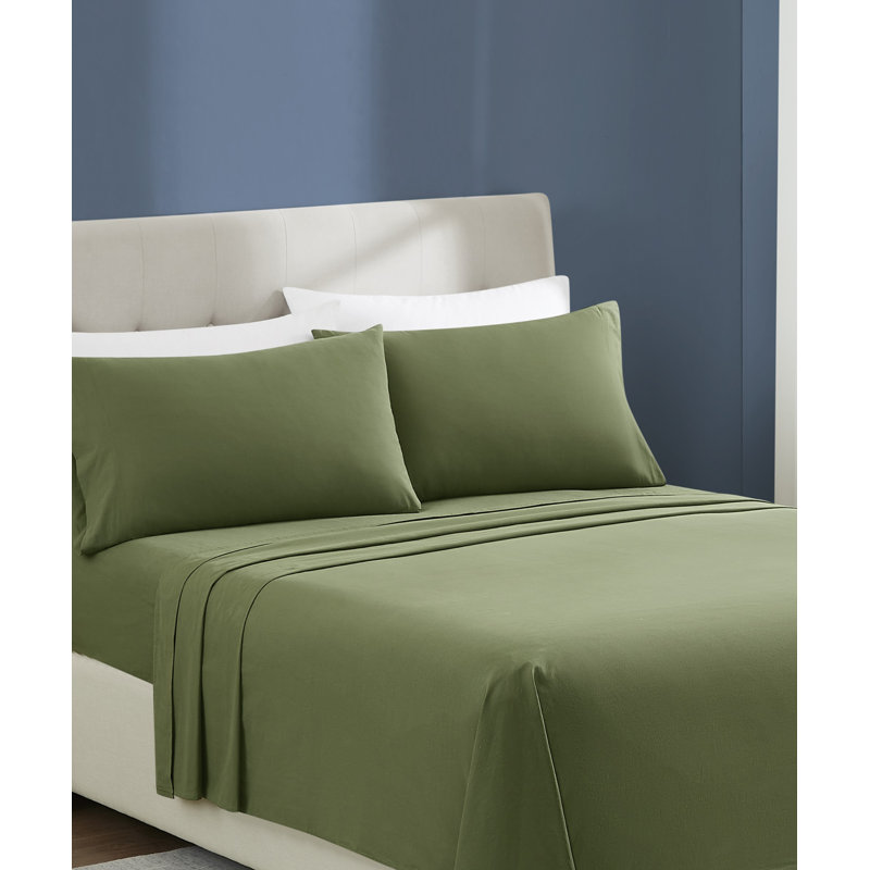 Brooklyn Loom Essential Cotton Sheet Set, Green, King Sheet Set with 2 Pillowcases