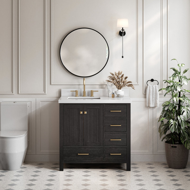 Ensemble de meuble-lavabo simple 37 po Grevera, Chêne noir, Rectangular