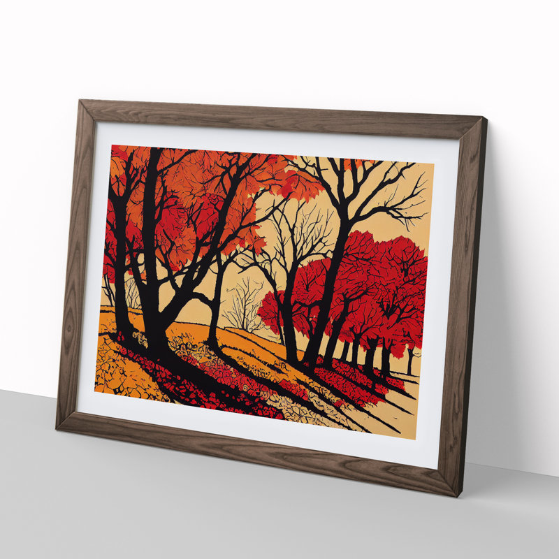 Cute Autumn Forest - Framed Print, 46cm H x 64cm W x 2cm D, Walnut