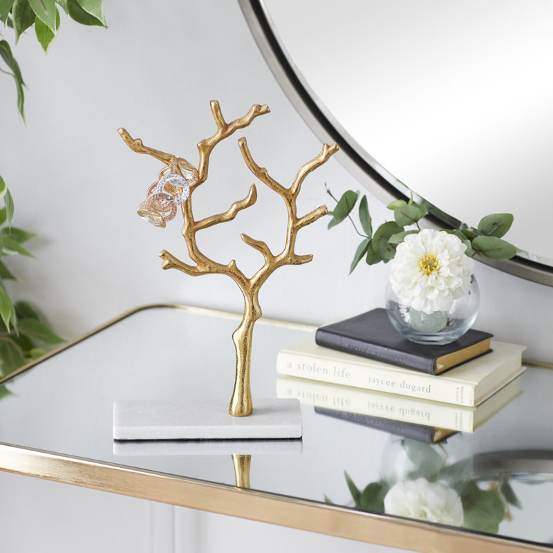 Marble Tree Jewelry Stand with Rectangular Base, Gold