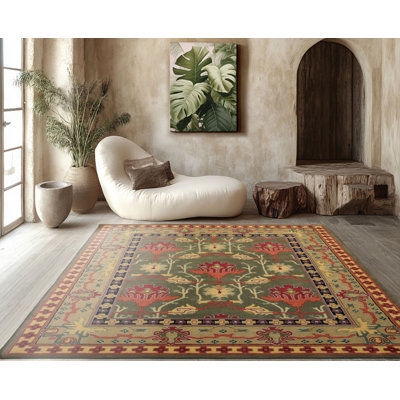 8'x10' Green Hand Tufted Arts & Crafts/Mission Donegal Wool Oriental Rug
