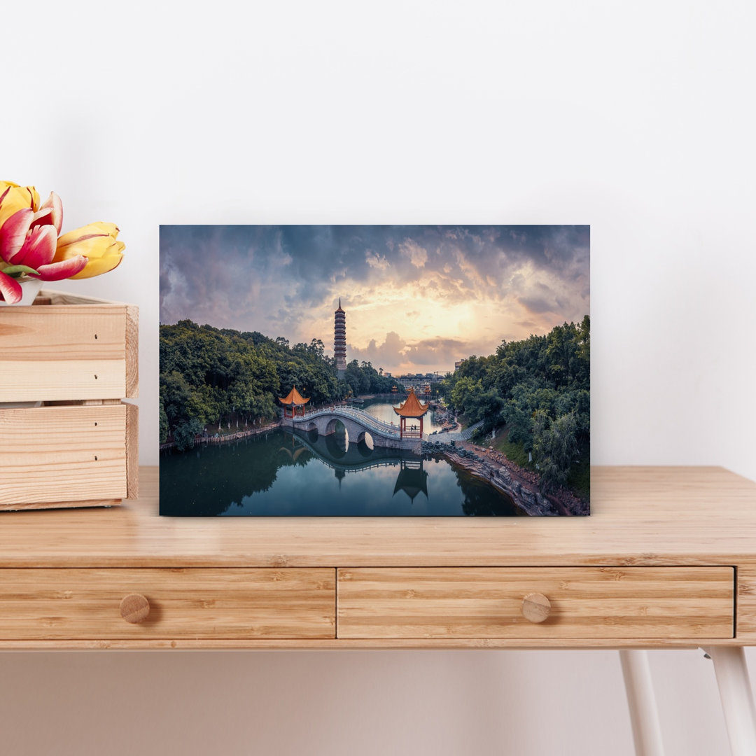 Serene Pagoda Sunset Peaceful Traditional Tranquil Architecture Landscape Wall Art Print