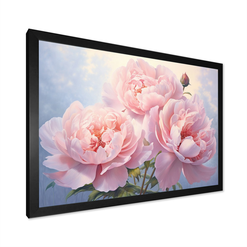 Pivoine rose II - art mural floral, H 24 po x l 32 po x P 1 po, Cadre simple noir