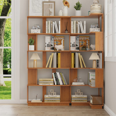Set Of 2 Free Combination Bookcase Space Saving Corner Bookshelf 55Cm Plus 80Cm Length Dark OAK Color And Other 4 Colors For Option