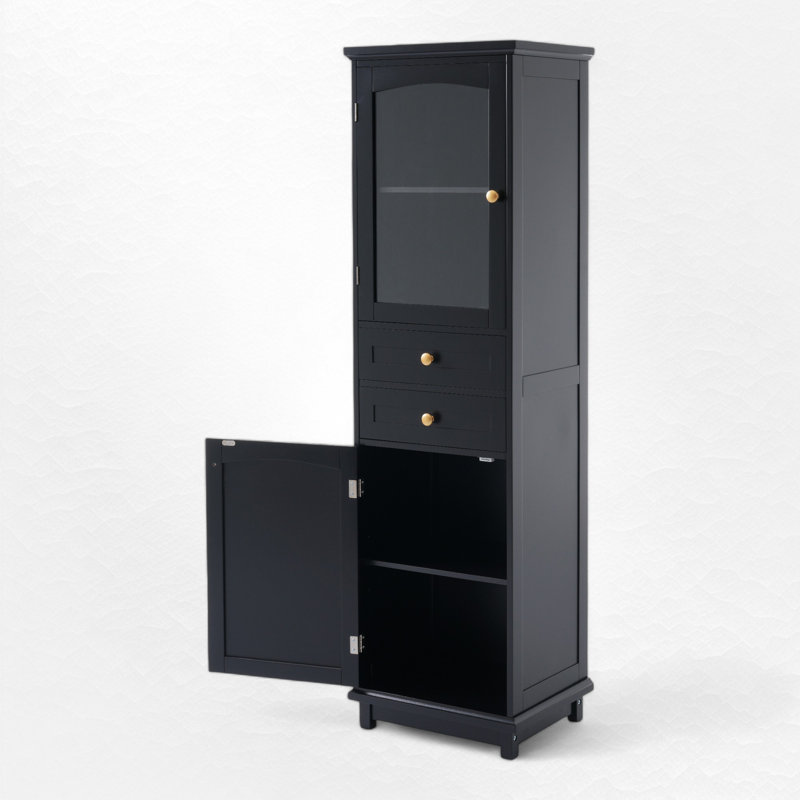 Freestanding Bathroom Storage Linen Cabinet, Black