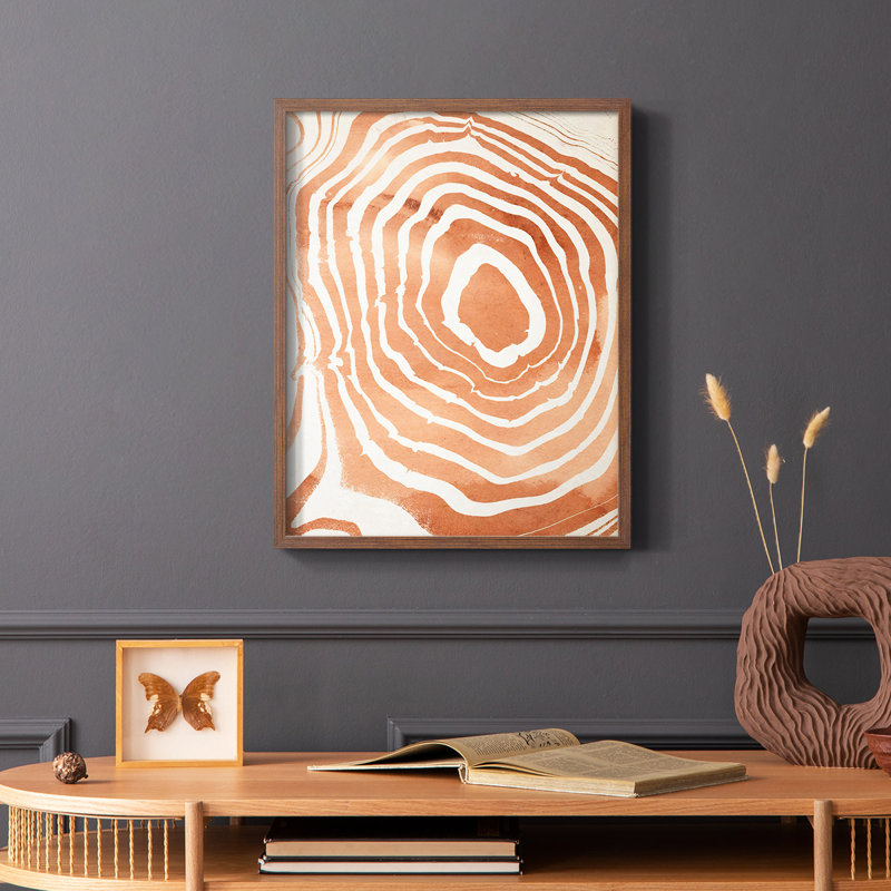 Reproduction encadrée de grain de bois Suminagashi III - bois massif, H 14 po x l 11 po, Brun