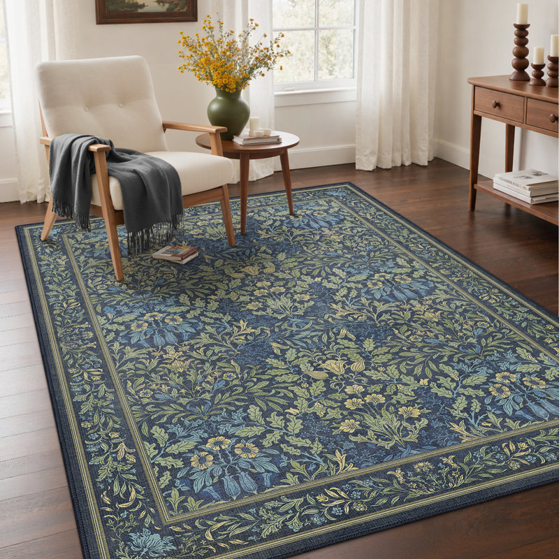 Tapis botanique lavable à la machine William Morris, Rectangulaire 8 pi x 10 pi