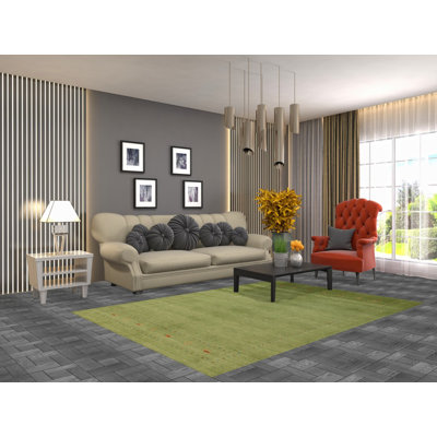 Tapis vert en laine de style Gabbeh vert 5 x 8