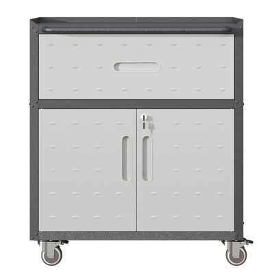 Garrett Heavy-duty Mobile Tool Cabinet With Locking Drawer & Doors, 29.5-inch Wide Rolling Steel Storage For Garage And Workshop, Black & Gray