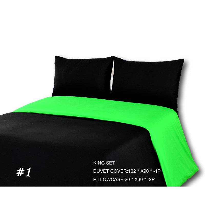 Cotton Jersey Knit Sheet Set, King Sheet Set + Fitted Sheet + 2 Pillowcases, Green/Black