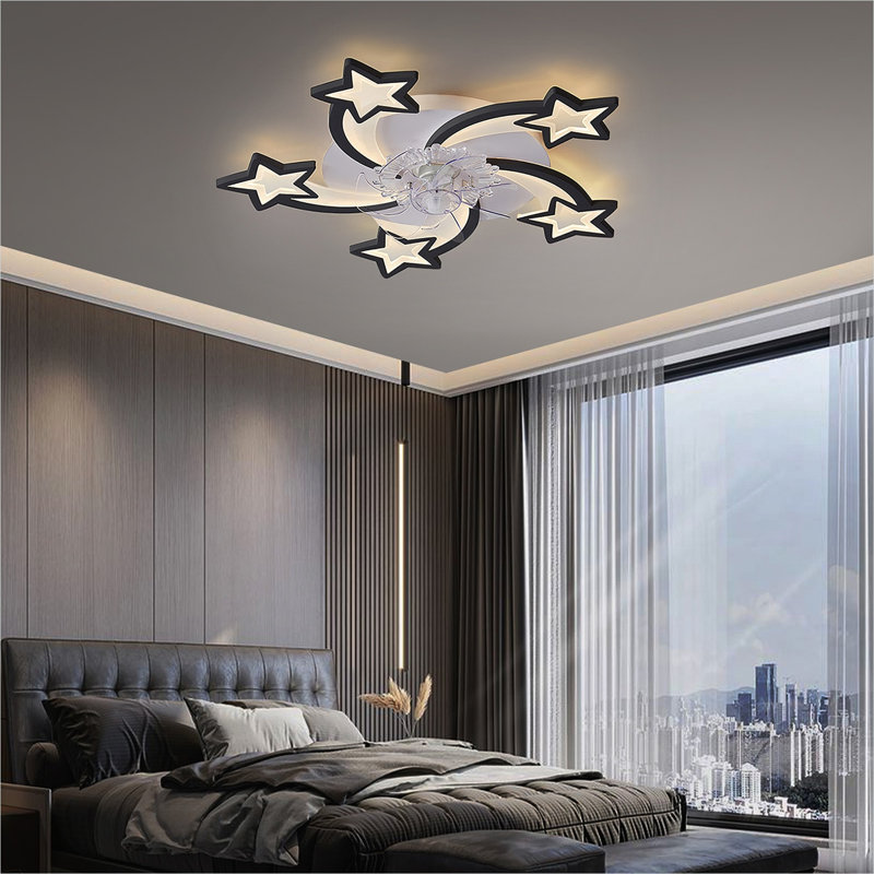 Ventilateur de plafond d'intérieur de 29 pouces avec lumière DEL à intensité variable et télécommande, noir mat, acrylique, conception discrète pour les salons et les chambres