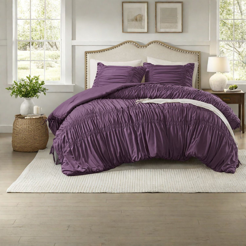 Soft Microfiber Twin Bedding Sets, Ruched Farmhouse Style For Home