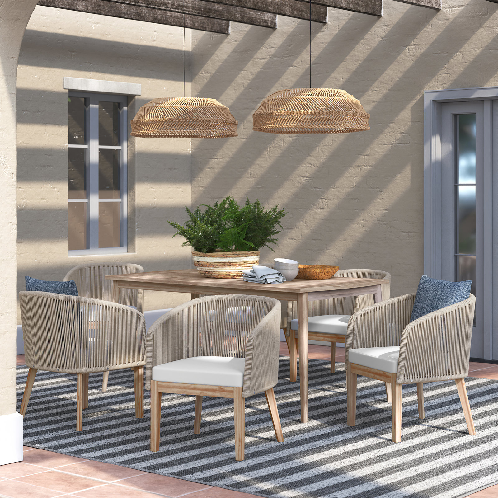 Bowery 67" Acacia Patio Dining Set, Beige