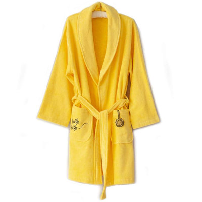 Velvet Women's Bathrobe Bee Buzz Buzz 100% OEKO-TEX Certified Turkish Cotton Hooded Robe Knee Length 39 Inch Yellow