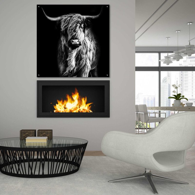 «Hippy Highland Cow» par Epic Portfolio, art mural en verre acrylique, H 36 po x l 36 po x P 0,2 po
