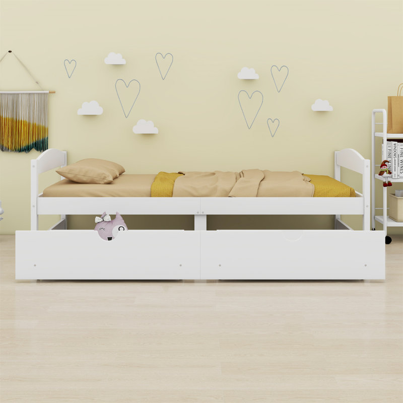 Lit plateforme avec deux tiroirs, Blanc