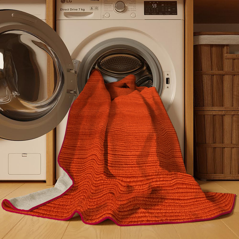 Machine Washable Solid Red Area Rug, Square 7'