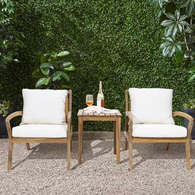 Chanon 2-Person Outdoor Acacia Wood Seating Group with Cushions, Outdoor Set Furniture (3 Piece) by Wade Logan
