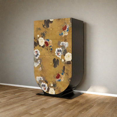 Commode 4 tiroirs de style rétro avec art floral