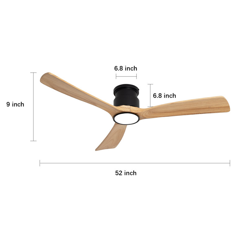52'' Natural Log Recessed Mount Ceiling Fan Light With Lighting And Remote Control, Log Colour Wooden Fan Blade, Silent Reversible Dc Motor, Light Memory, 6 Speed, Suitable For Bedroom/living Room Etc.