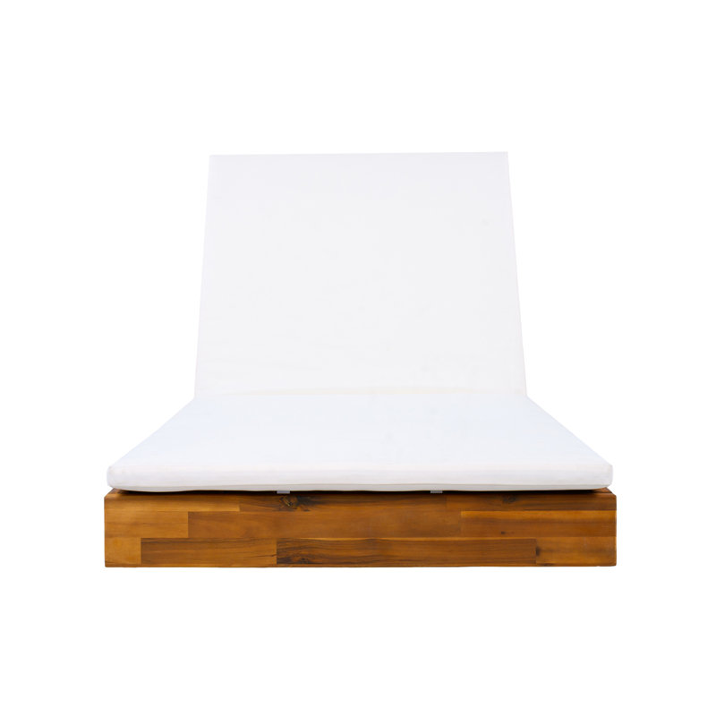 Acacia Wood Chaise Lounge with 2-Fold Thin Cushion - Teak Finish Outdoor Recliner with Water-Repellent Cushion, 79.6" L x 29" W, 300 lbs