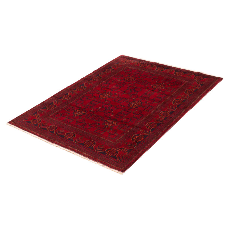 Tapis rouge en laine noué à la main de conception unique 5 pi x 6 pi 8 po New Age