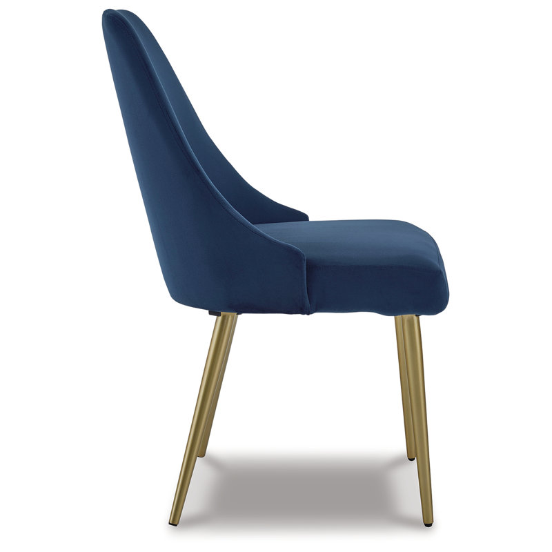 Blue Velvet Upholstered Dining Chair with Gold Metal Legs, Set of 2