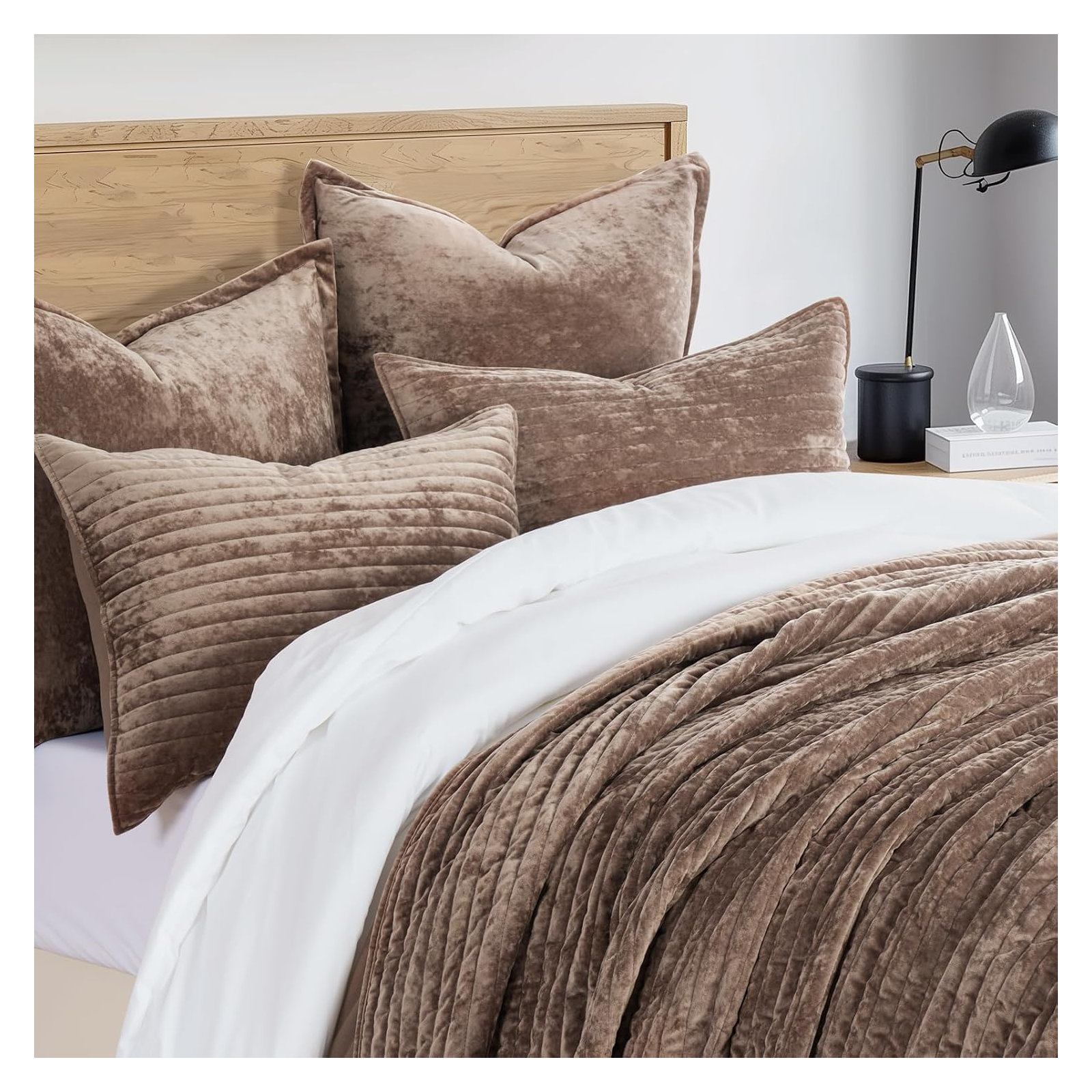 Luxe Velvet Channel Quilt Set, Mocha Brown, California King