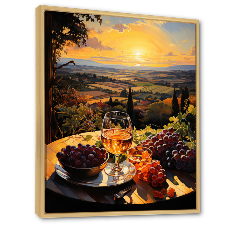 «French Vineyard Symphony Pointillism III», art mural sur toile, H 32 po x l 24 po x P 1 po, Cadre naturel flottant