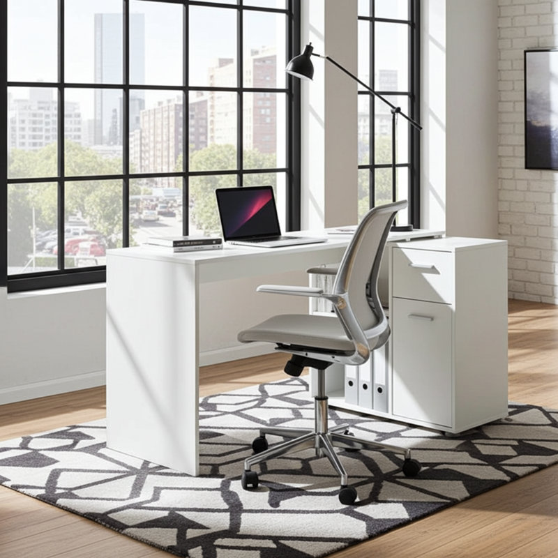 Rioux L-Shaped Writing Desk, White