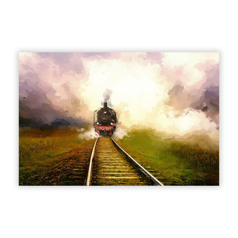 Steam Train Upon The Tracks - No Frame Painting, 21 cm H x 29.7 cm W