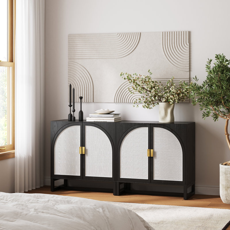 Black Oak Arched Door Storage Cabinet, Black Oak