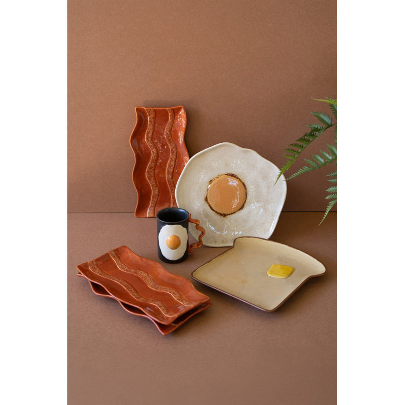  Ceramic Serving Platter Bacon Design Decorative Serveware for Tabletop Decor Orange Glazed Finish