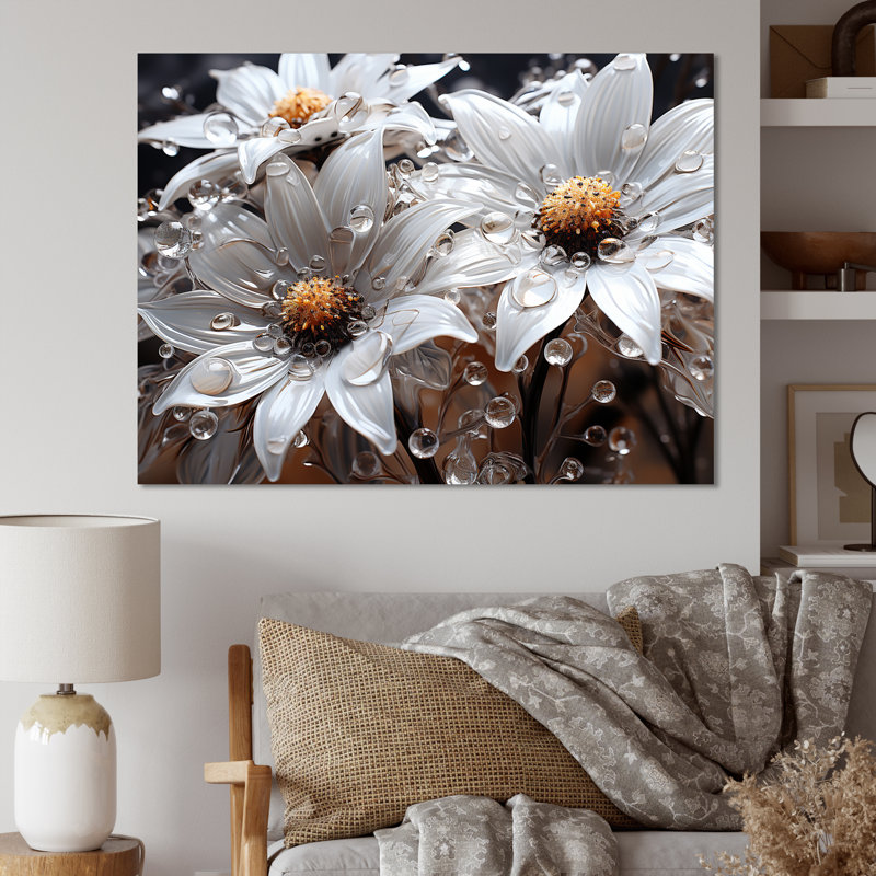 Tournesols blancs transparents à luminescence sur toile, H 12 po x l 20 po x P 1 po, Toile tendue