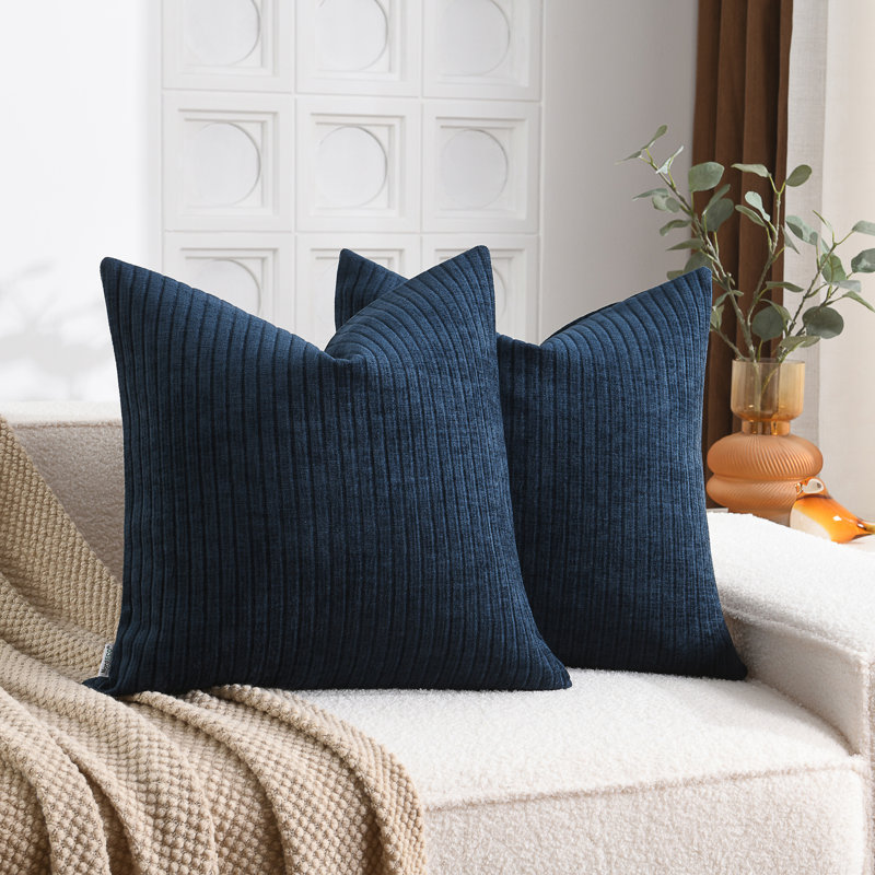 Housse de coussin moelleuse à rayures en chenille douce, Carré 18 po, Marine