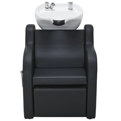 Backwash Shampoo Chair with Adjustable Ceramic Sink and Leg Rest, Faux Leather