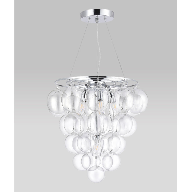 Lustre élégant en chrome 6 lumières avec abat-jour en verre transparent