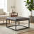 28" Square Ottoman, Tufted Footstool For Living Room, Upholstered Coffee Table With Metal Frame, Faux Leather, Dark-1200695718