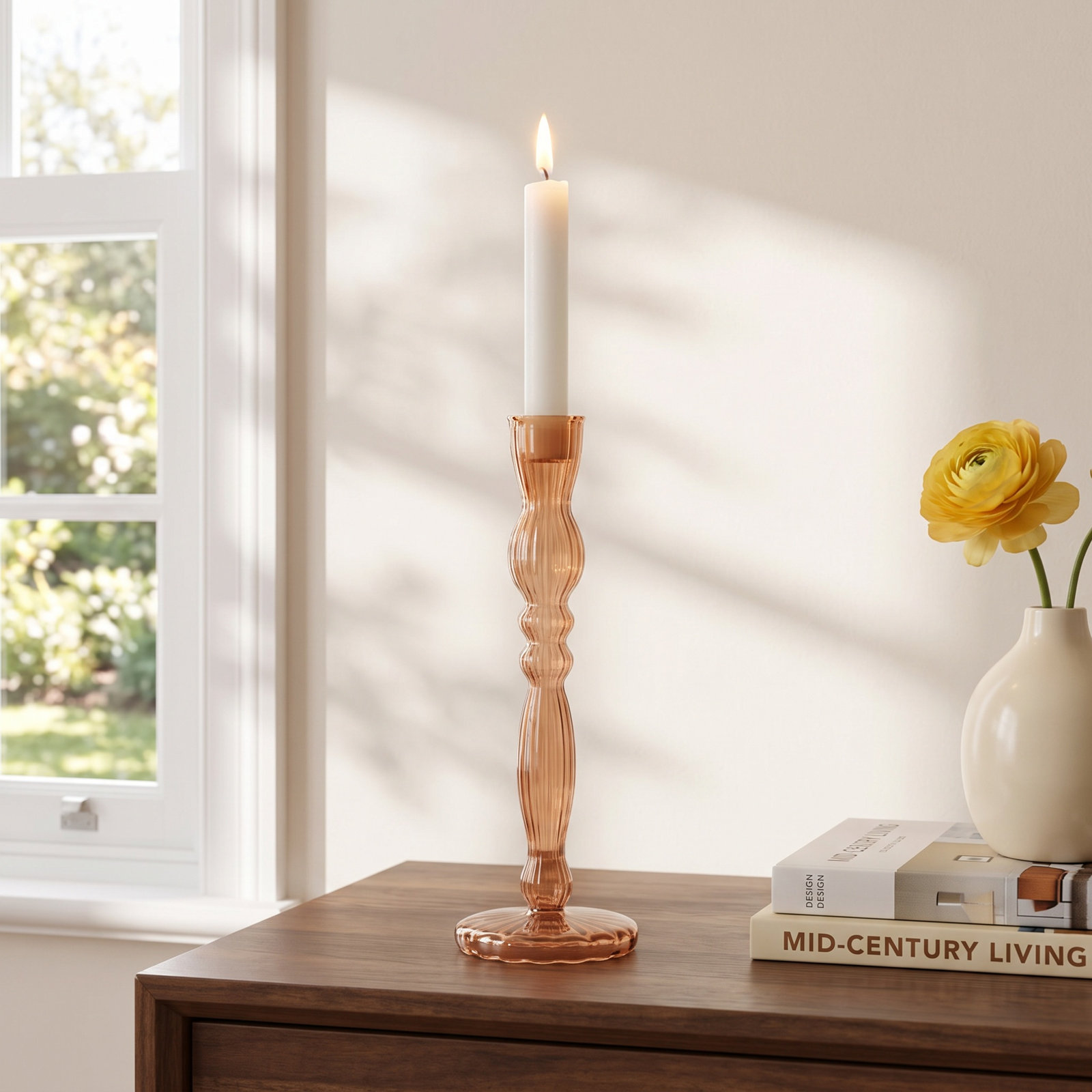 Marajo Candlestick Holder, 8" H x 2.75" W x 2.75" D, Amber