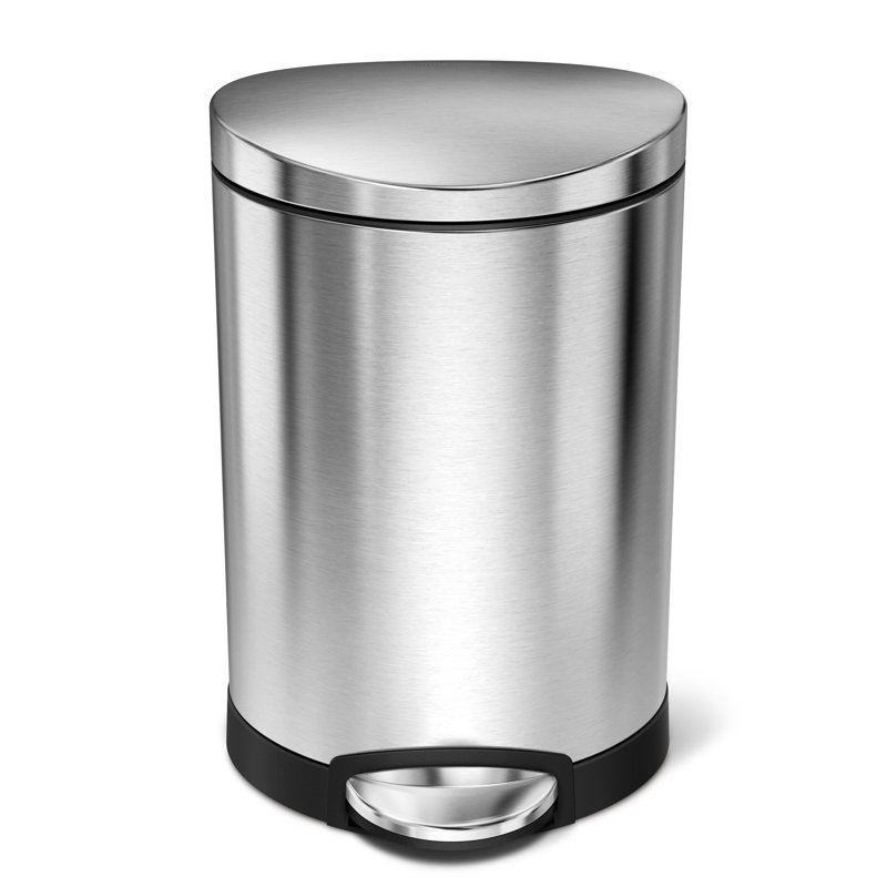 Simplehuman 6L Semi-Round Bathroom Pedal Bin, Brushed Stainless Steel