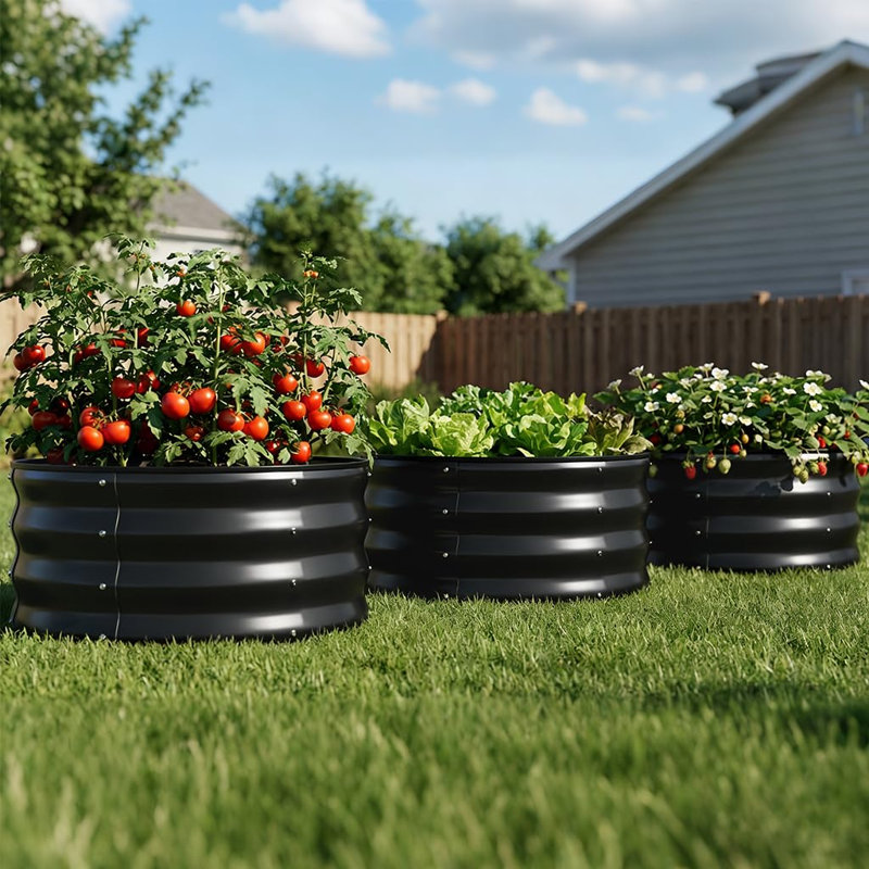  Ensemble de 3 pots de jardin surélevés ronds 2 x 2 x 1 pi, boîte de jardinière en métal galvanisé pour le jardinage extérieur
