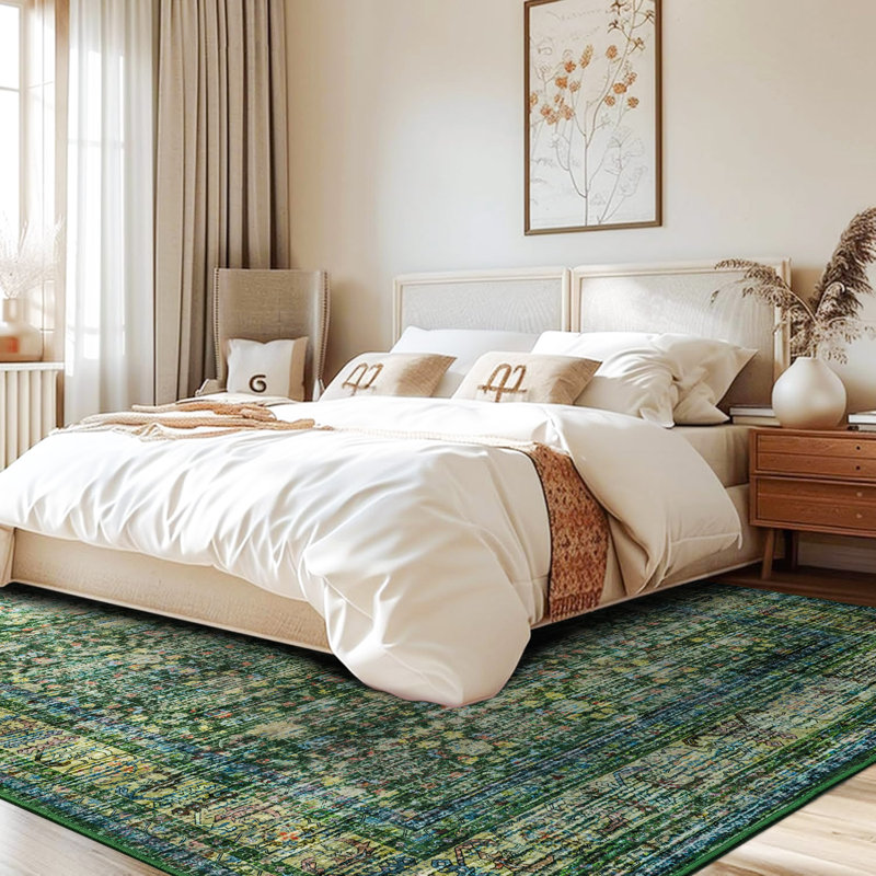Fillender Large Oriental Floral Living Room Rug Washable Bedroom Rug Non-Slip Colorful Vintage Accent Floor Carpet For Home Decor